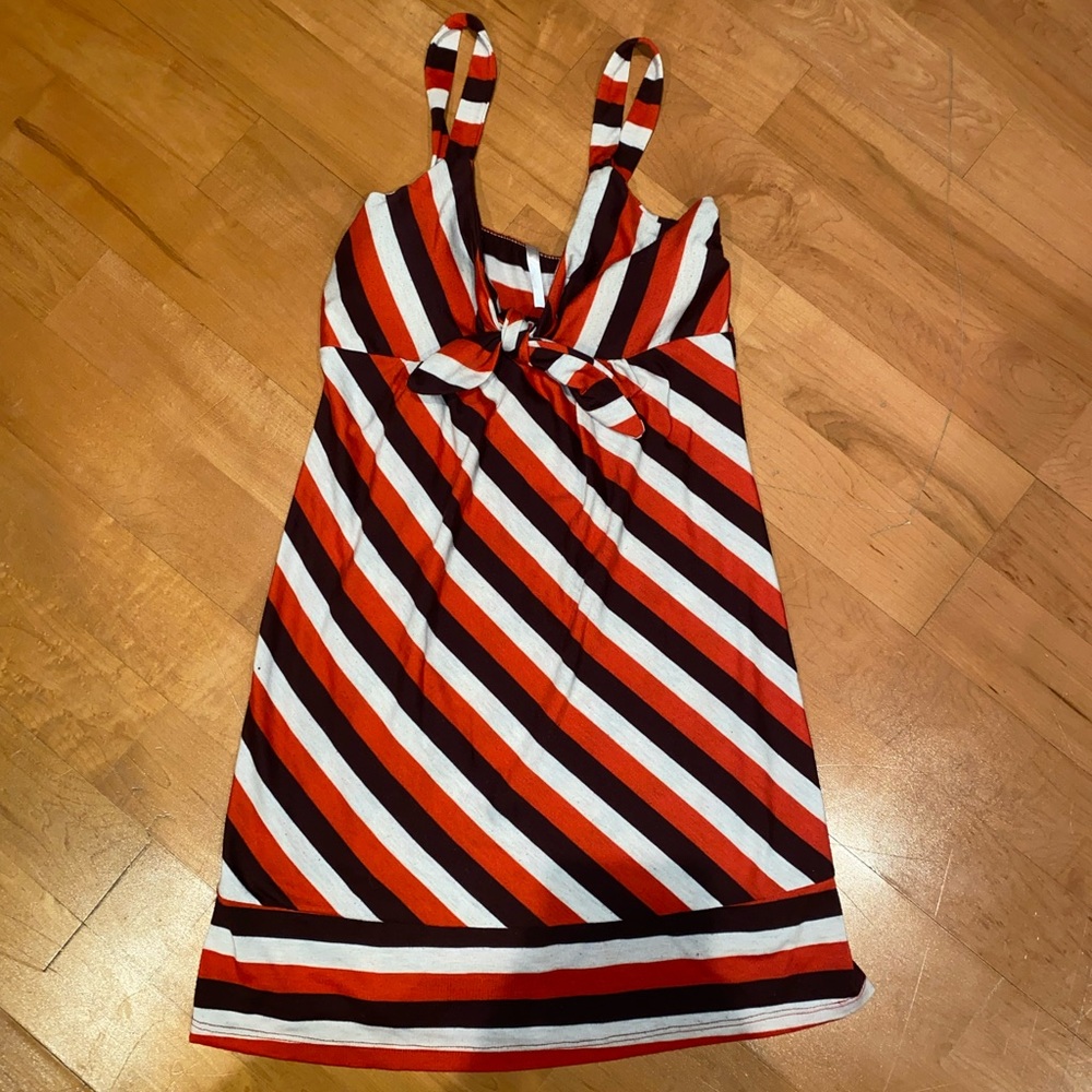 Striped Sleeveless Orange Brown White Sun Dress